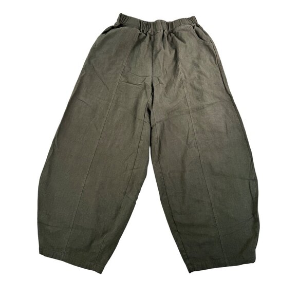 IXIMO Linen blend lagen look relaxed barrel crop pull on pants olive sz M - Picture 1 of 9